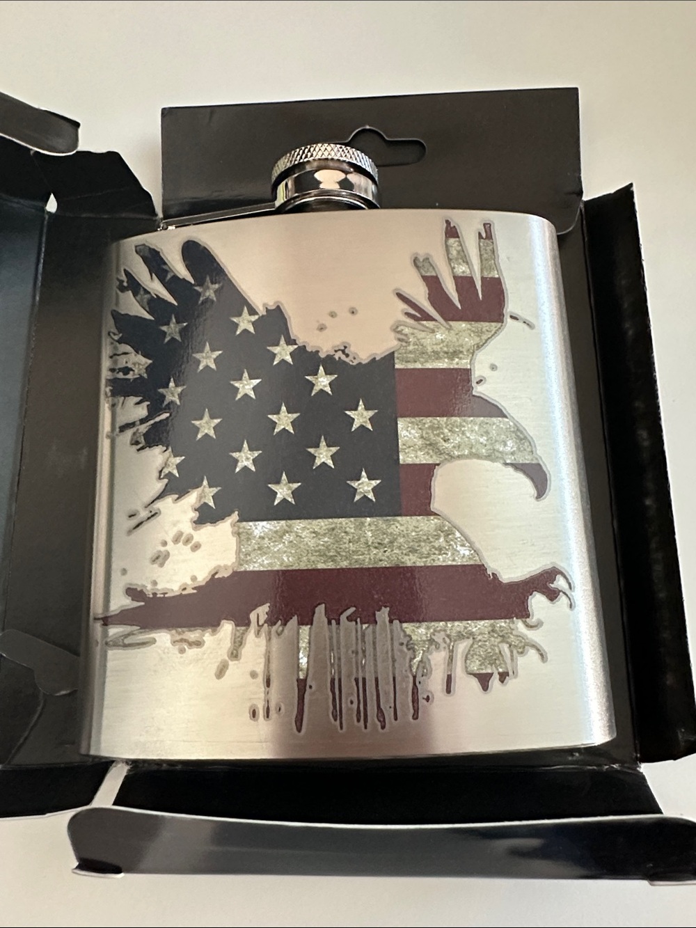 Patriotic Eagle American Flag Stainless Hip Flask - Silver